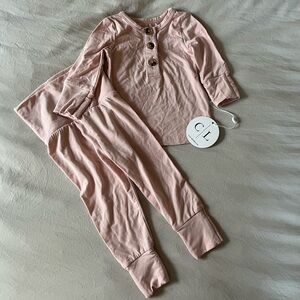 Caden Lane Bamboo Jammie’s lounge set 3-6 months pink